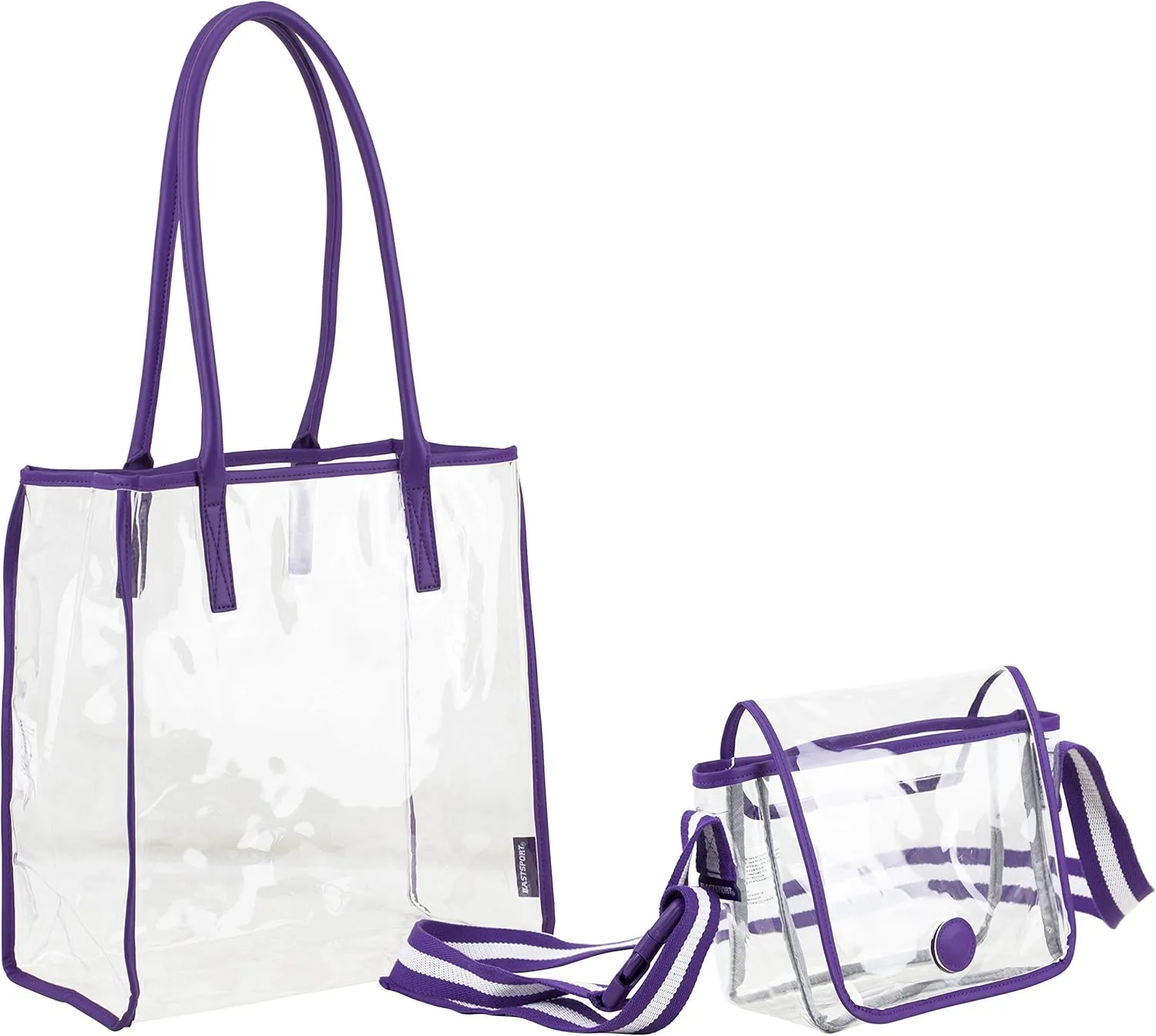 Eastsport Clear Handbag Bundle Set, Heavy Duty PVC Transparent See Through Daypack Tote Bag for College Workplace