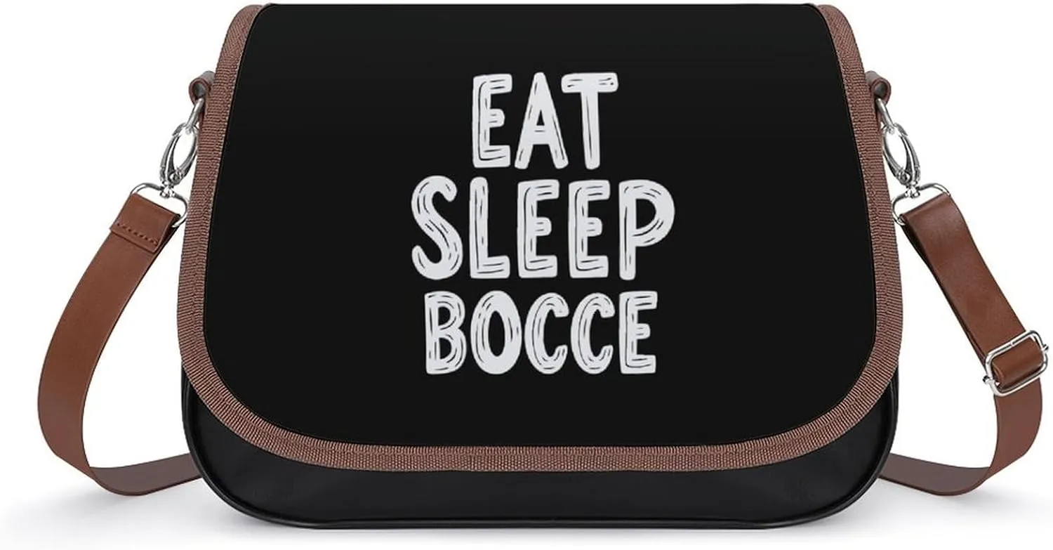 Eat Sleep Bocce Ball Crossbody Bags for Women Shoulder Bag Flap Handbags Leather Cross Body Purse
