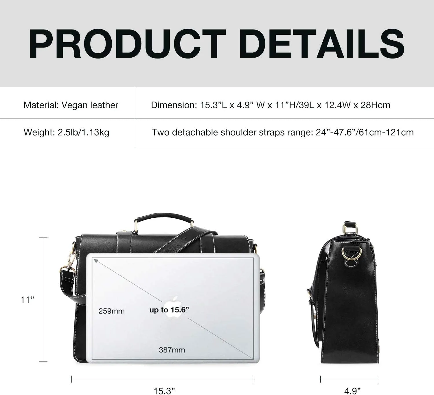 ECOSUSI Backpack for Women Briefcase Messenger Laptop Bag Vegan Leather Satchel Work Bags Fits 15.6 inch Laptops, Black