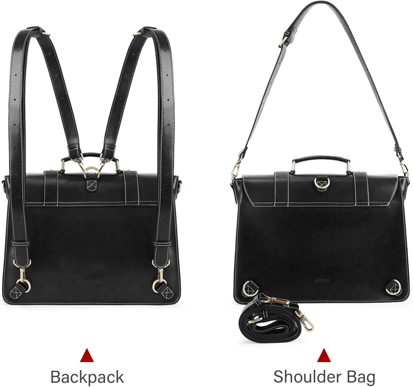 ECOSUSI Backpack for Women Briefcase Messenger Laptop Bag Vegan Leather Satchel Work Bags Fits 15.6 inch Laptops, Black