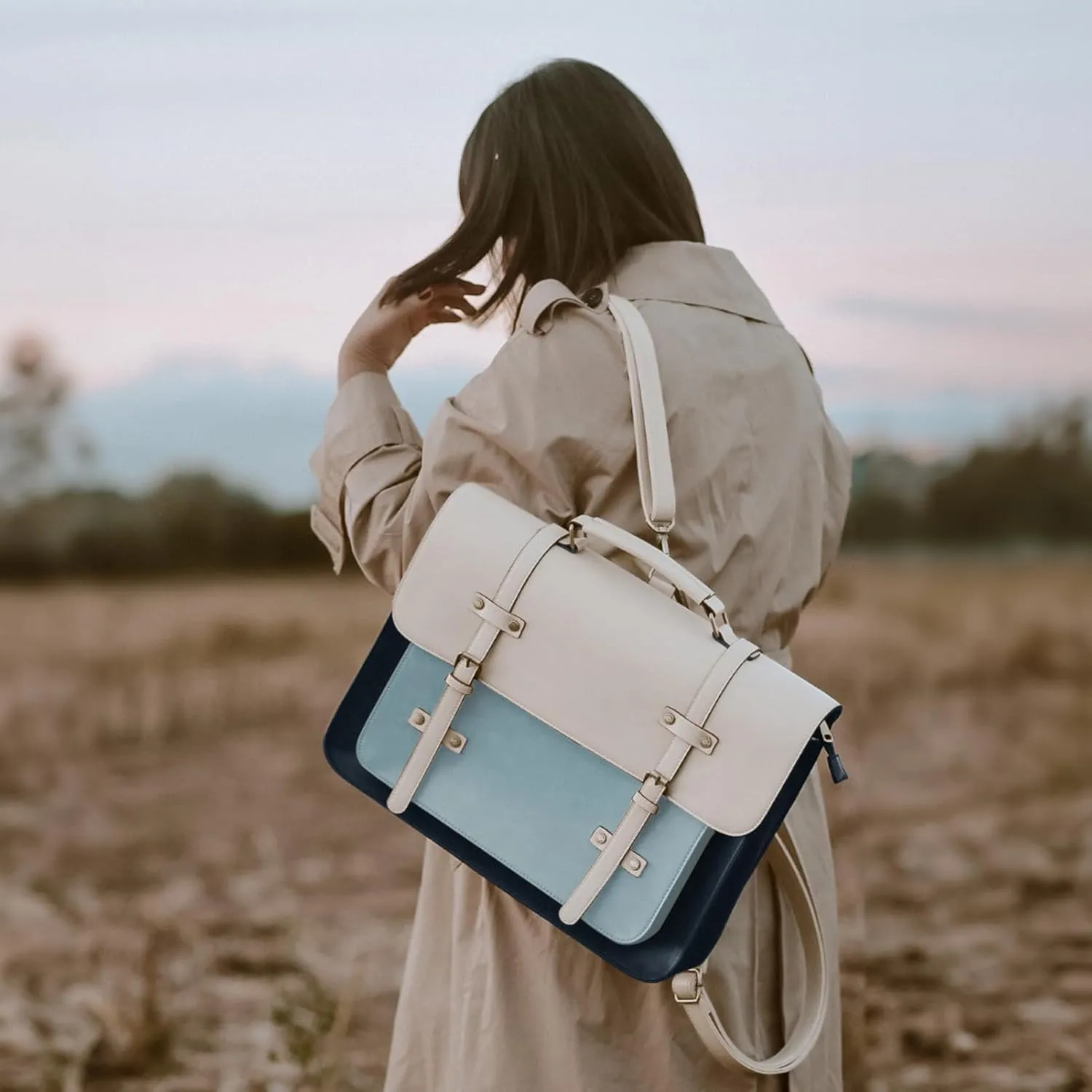 ECOSUSI Laptop Bag for Women Vegan Leather Messenger Bag Fashion Briefcase Backpack 15.6 inch Computer Satchel Bag