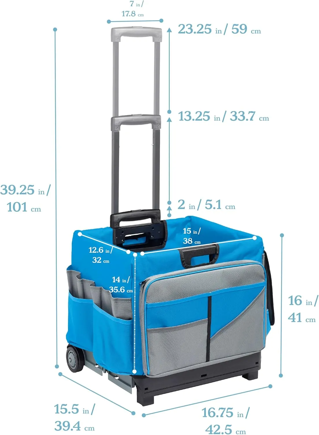 ECR4Kids Universal Rolling Cart with Canvas Organizer Bag, Mobile Storage, Blue/Grey
