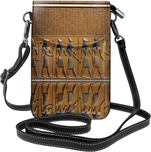 Egypt Hieroglyphics Pattern Leather Crossbody Flap Phone Bag - Versatile Gift for Women Walking, Camping, Shopping, and Travel