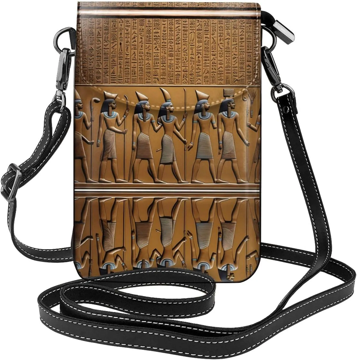 Egypt Hieroglyphics Pattern Leather Crossbody Flap Phone Bag - Versatile Gift for Women Walking, Camping, Shopping, and Travel