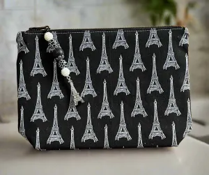 Eiffel Tower pouch with boxed bottom - 19cm x 14cm with Zipper Charm