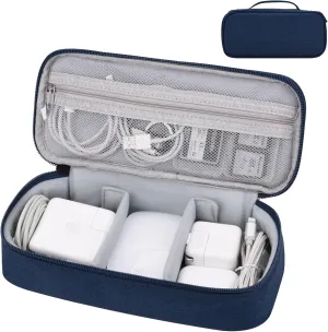 Electronics Organizer Travel Case, Carrying Pouch Bag for Travel Essentials, for Cable, Charging Cord, External Hard Drive, Portable Power Bank (Navy Blue)