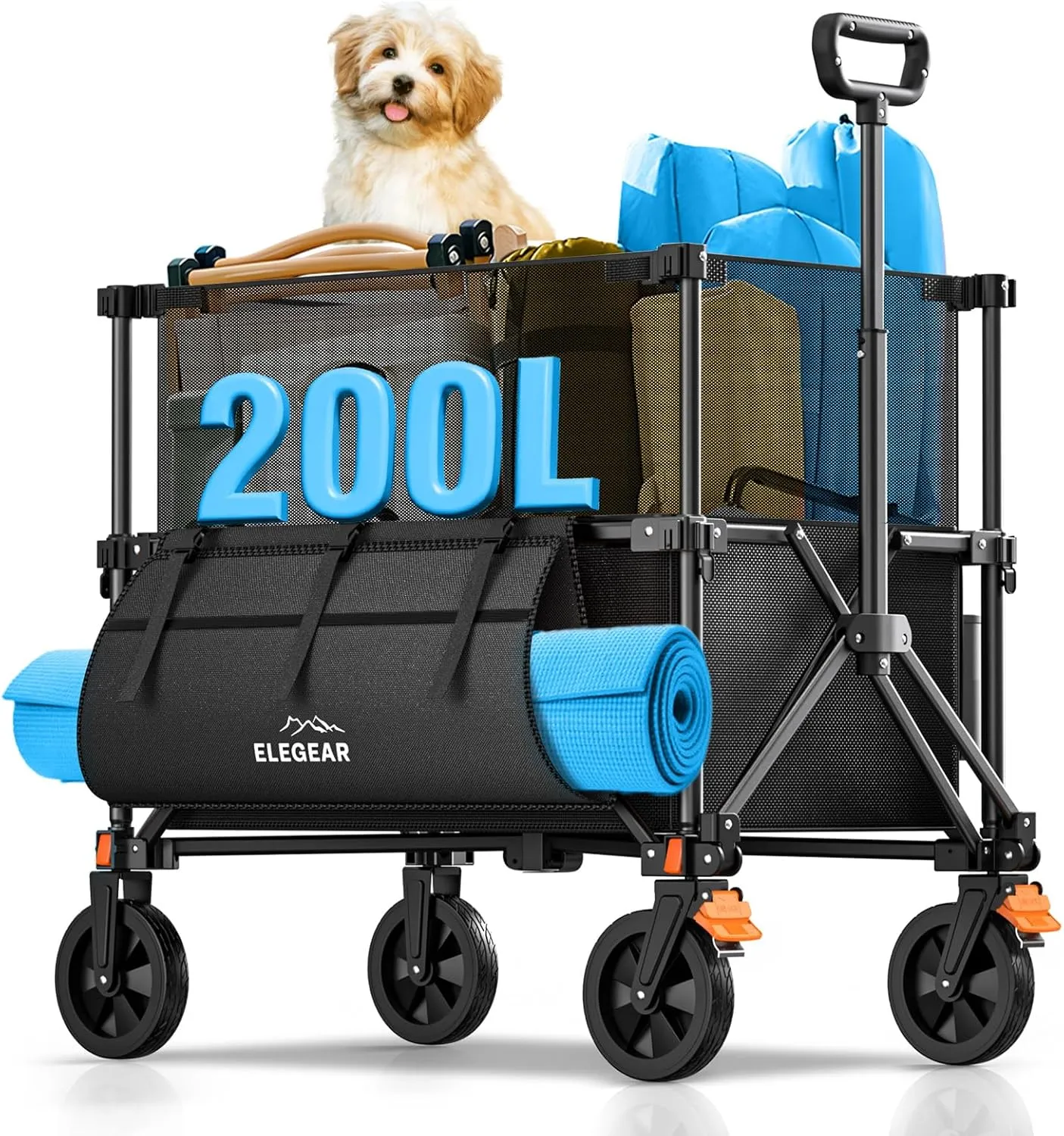 Elegear Wagon Cart Foldable Collapsible 440LBS - Adjustable Capacity from 100L to 200L - Heavy Duty Utility Beach Wagon with All-Terrain Wheels & Smallest Folding Design for Camping Sports Shopping