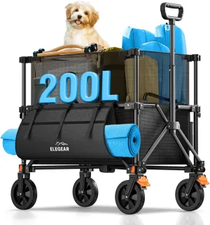 Elegear Wagon Cart Foldable Collapsible 440LBS - Adjustable Capacity from 100L to 200L - Heavy Duty Utility Beach Wagon with All-Terrain Wheels & Smallest Folding Design for Camping Sports Shopping