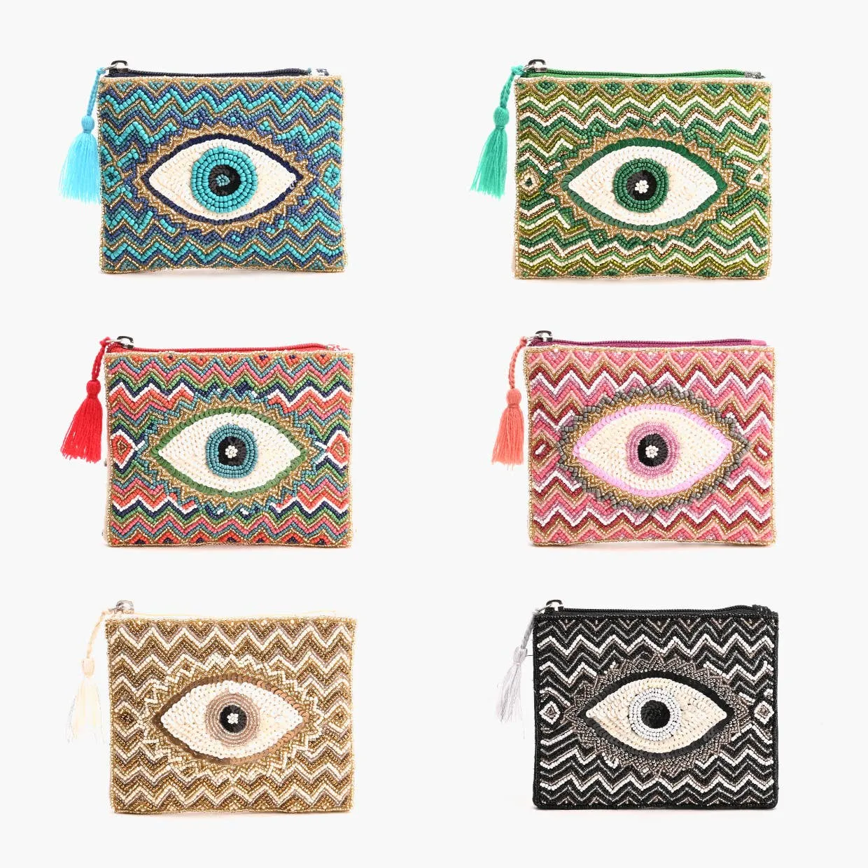 Embellished Evil Eye Coin Bag - Black