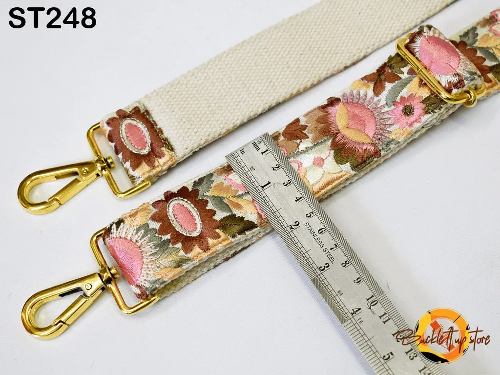Embroidered Detachable Guitar Strap Crossbody Strap for Purses Bags Embroidery Replacement Messenger Strap Boho Tote Handbag Strap Gift Mom