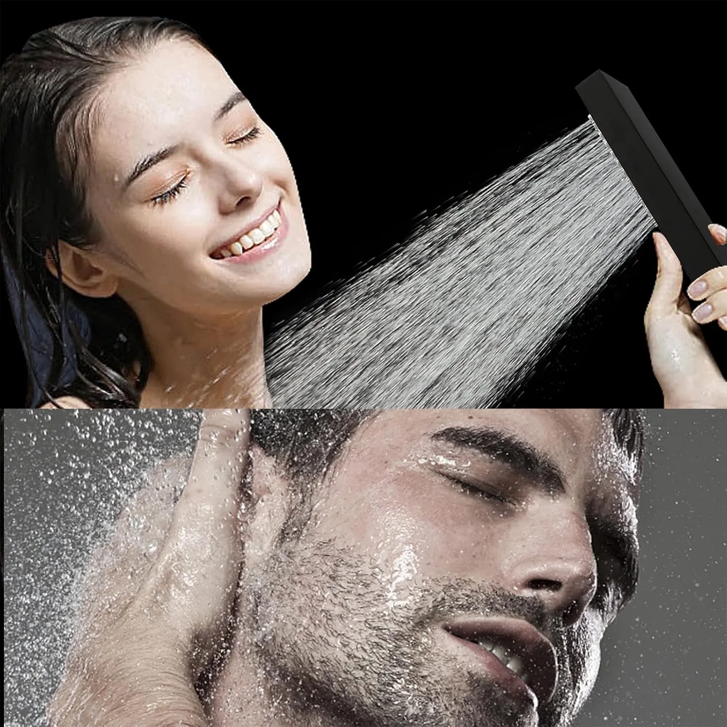 ENGA Bathroom Square Matte Black Solid Brass Hand Held Shower Head With Wall Connector and Hose System Wall Mount Handheld Showerheads Set