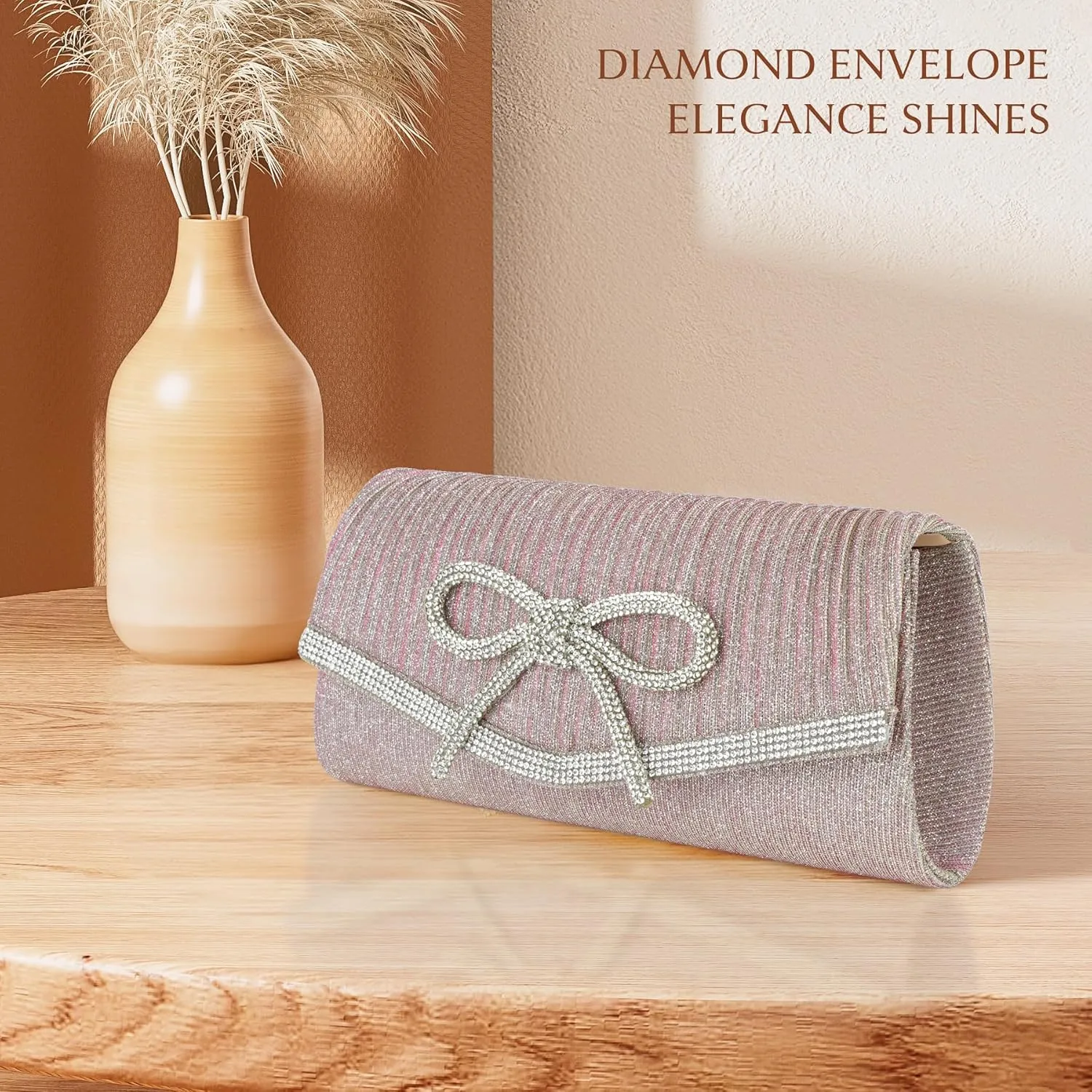Envelope Clutch Purse Women Rhinestone Bow Sparkly Evening Bag Glitter Wedding Party Prom Handbag