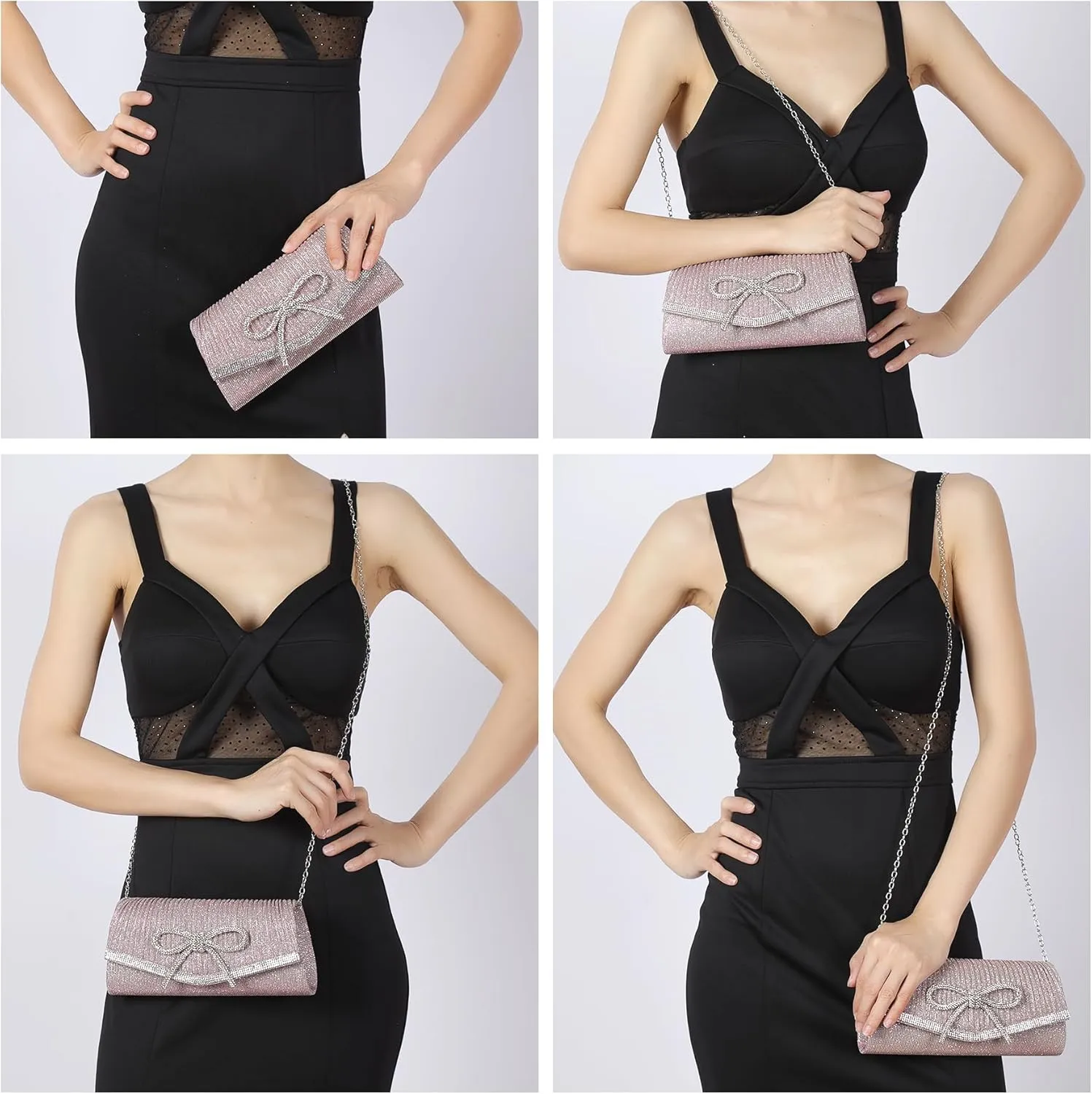 Envelope Clutch Purse Women Rhinestone Bow Sparkly Evening Bag Glitter Wedding Party Prom Handbag