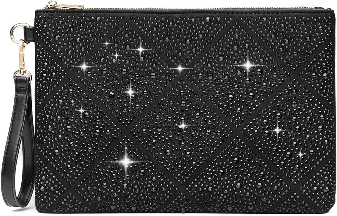 ER.Roulour Evening Bag for Women Rhinestone Crystal Envelope Clutch Purses Large Square Handbags for Party Wedding Prom