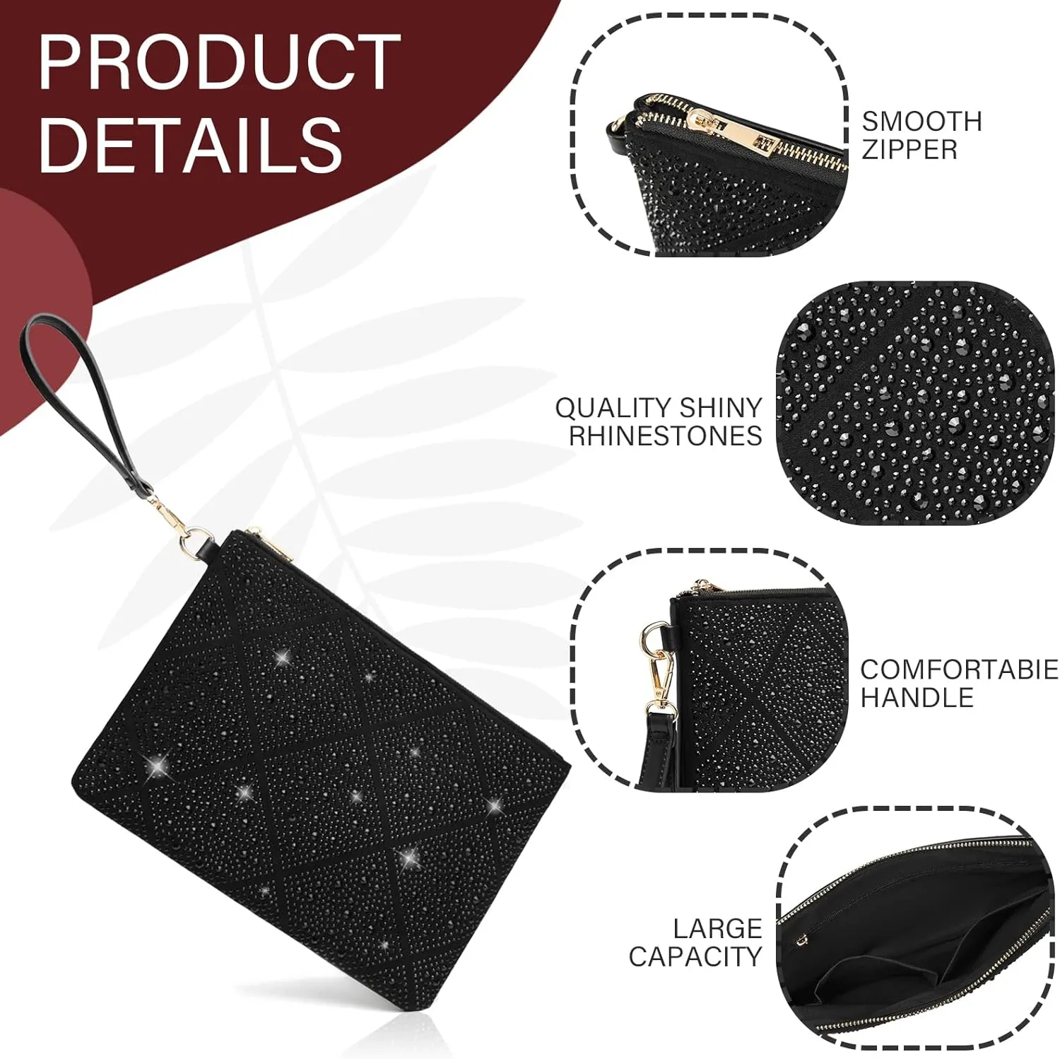 ER.Roulour Evening Bag for Women Rhinestone Crystal Envelope Clutch Purses Large Square Handbags for Party Wedding Prom