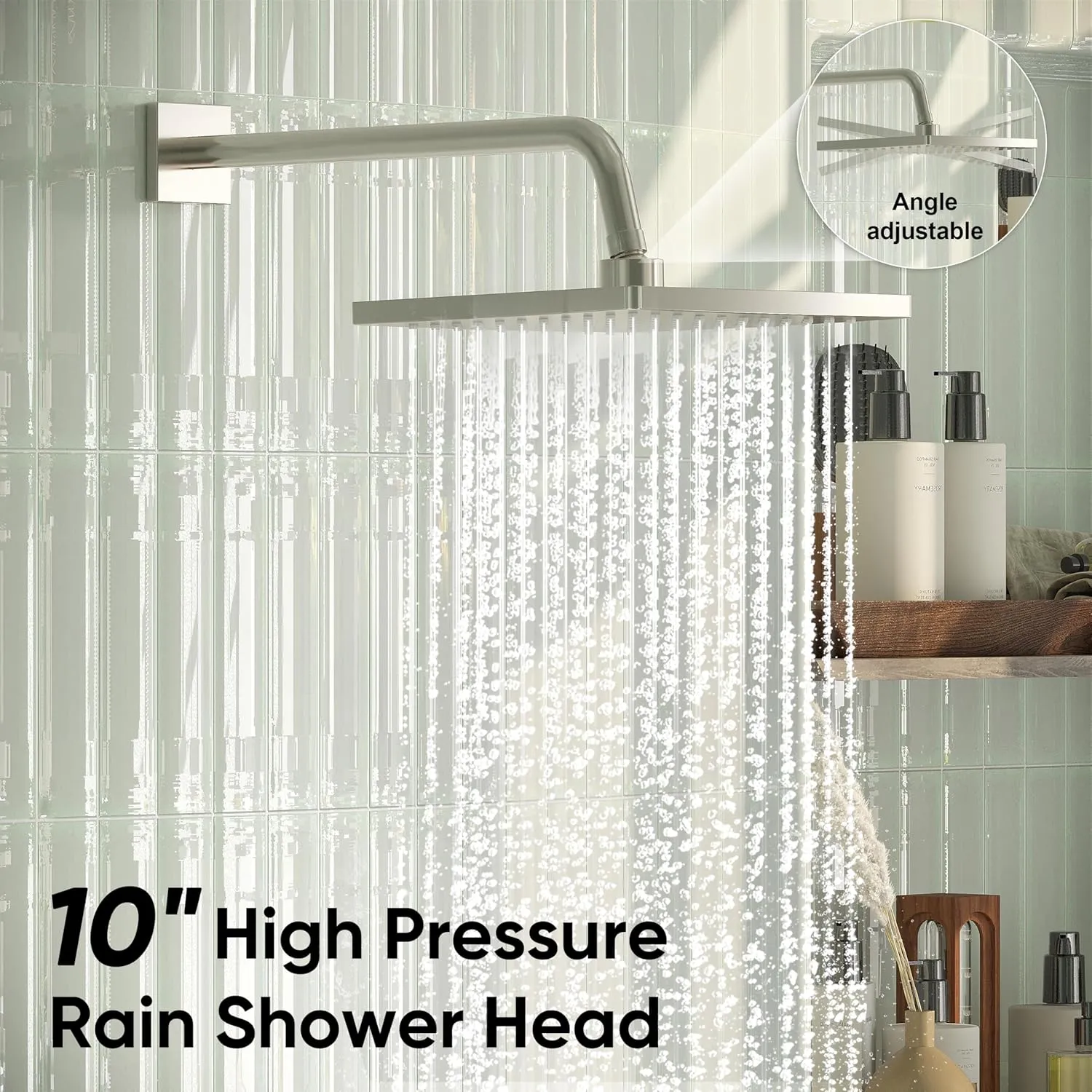 Esnbia Shower System with Tub Spout, Wall Mounted Bathtub Shower Faucet Set, 10 Inch Rain Shower Head and Handheld Shower Head Set, High Pressure Tub Shower Kit with Shower Valve, Brushed Nickel