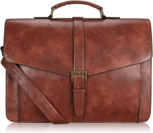 ESTARER Men's Leather Briefcase for Travel/Office/Business 15.6 Inch Laptop Messenger Bag, Brown