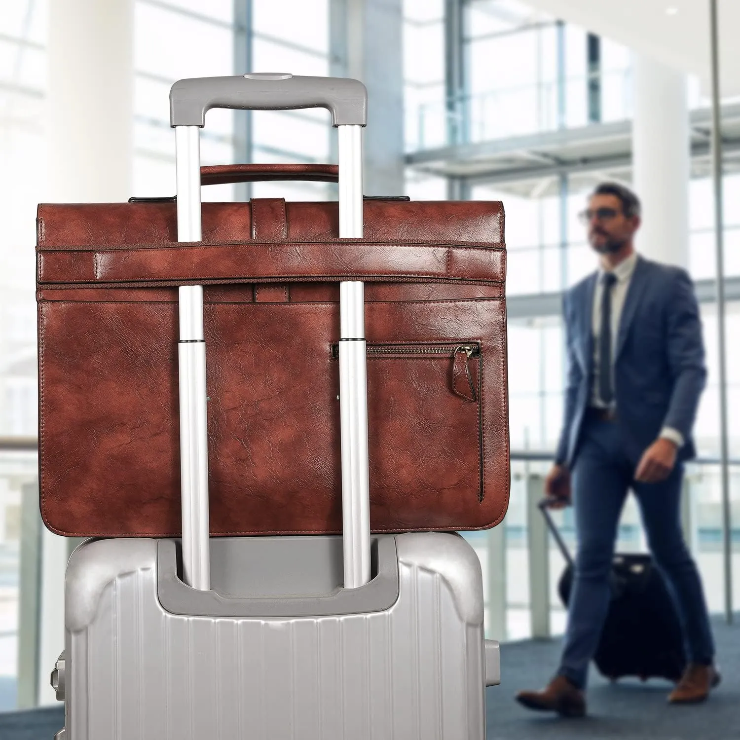 ESTARER Men's Leather Briefcase for Travel/Office/Business 15.6 Inch Laptop Messenger Bag, Brown