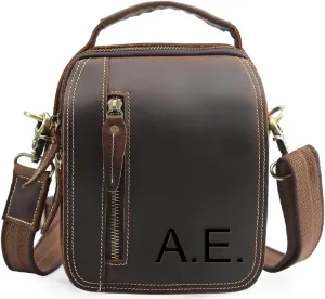 EURYNOME Small Leather Messenger Bag for Men, Full Grain Leather Flap Over Zipper Waist Bag, Gift for Men