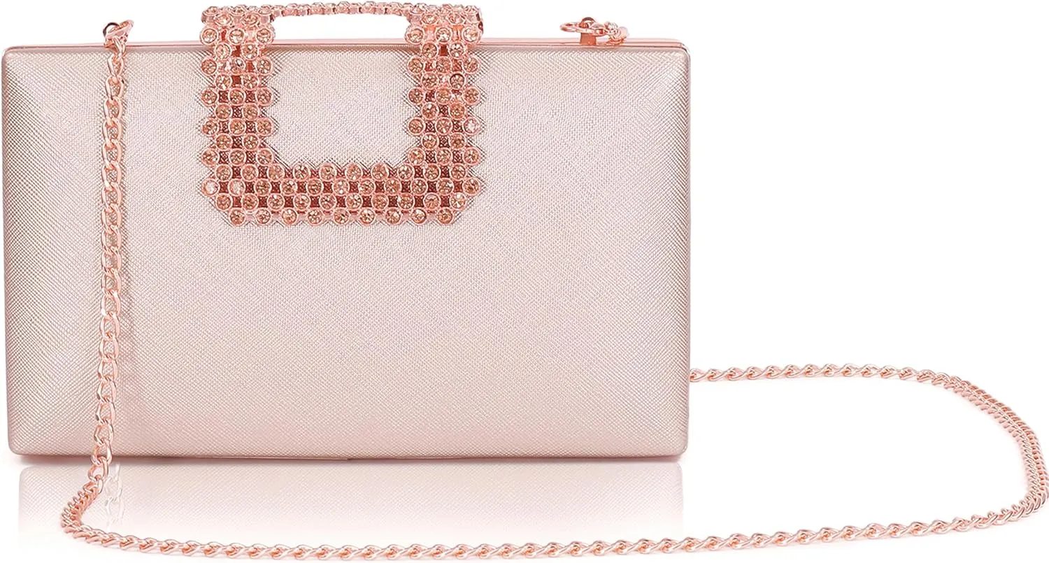 Evening Clutch Purses for Women Sparkly Rhinestone Crystal Evening Handbag&Shoulder Bag Formal Party Wedding Purse (Rhinestone-Rose Gold)