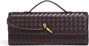 Evening Woven Crossbody Bags for Women Casual Fashion Shoulder Handbag Vegan Leather Clutch Purse
