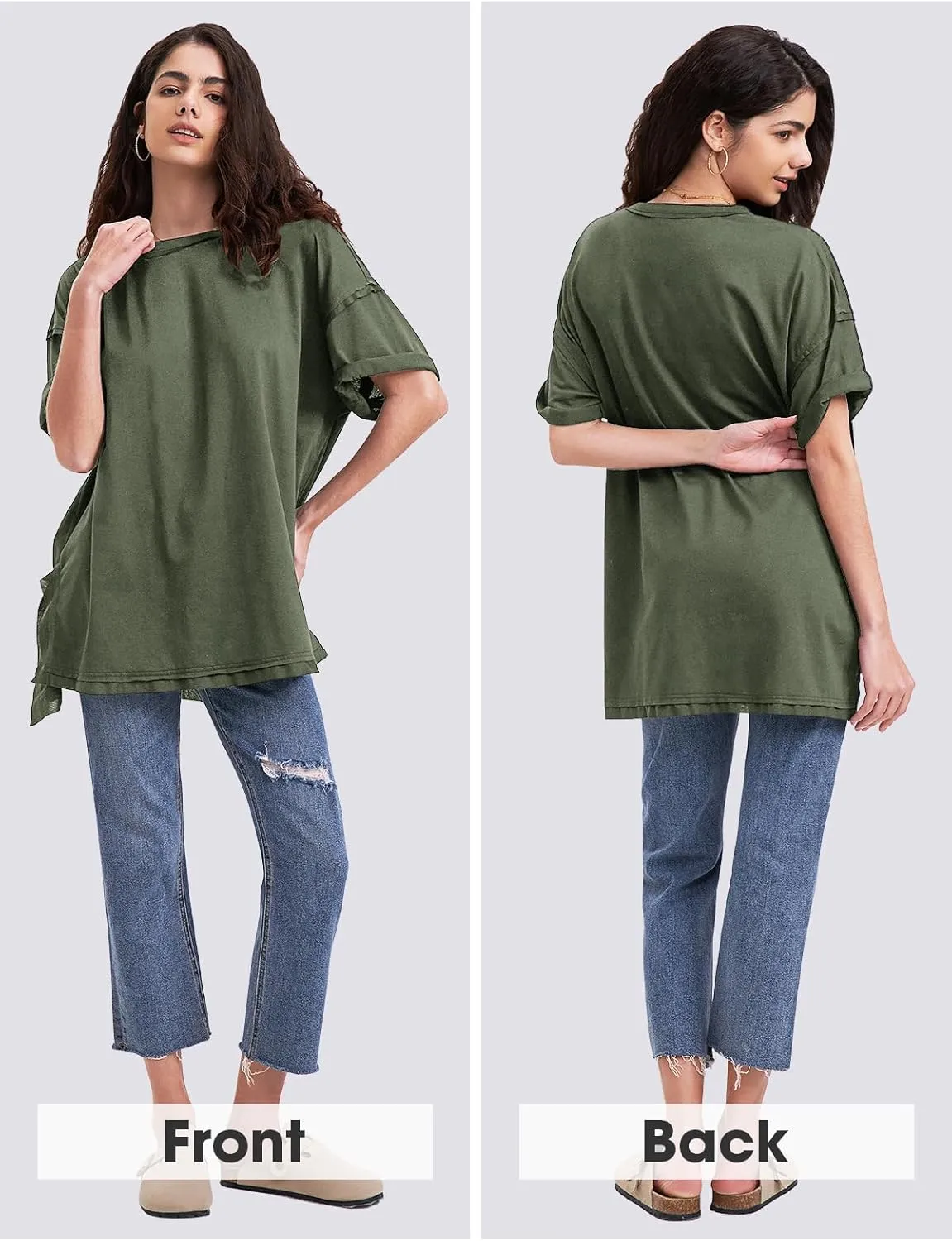 EXLURA Womens Summer Oversized T Shirts 2025 Casual Short Sleeve Loose Maternity Tops Crewneck Tunic Plus Gym Workout Top