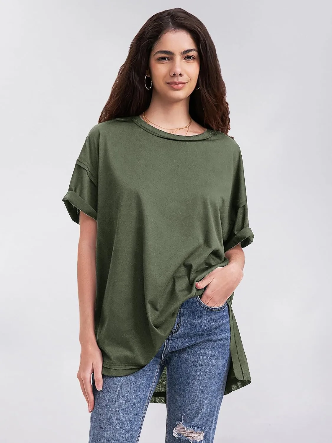 EXLURA Womens Summer Oversized T Shirts 2025 Casual Short Sleeve Loose Maternity Tops Crewneck Tunic Plus Gym Workout Top