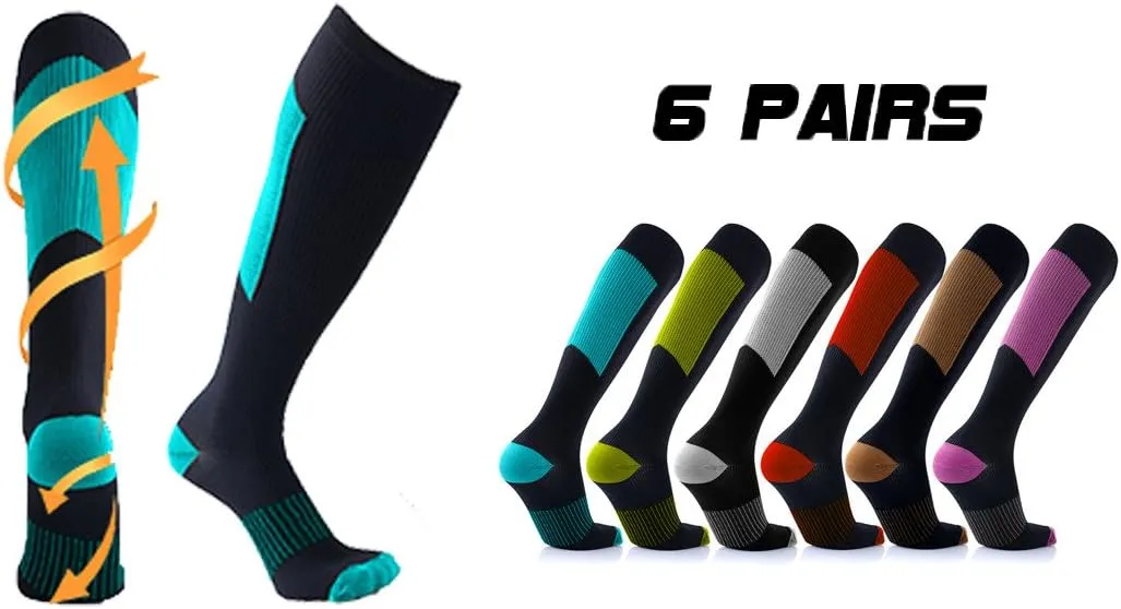 Extreme Fit Copper Compression Socks for Men & Women - made for running, athletics, pregnancy and travel - 6 Pair