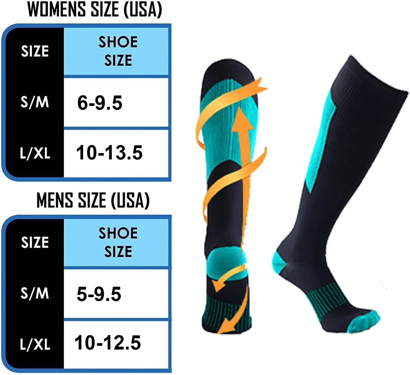 Extreme Fit Copper Compression Socks for Men & Women - made for running, athletics, pregnancy and travel - 6 Pair