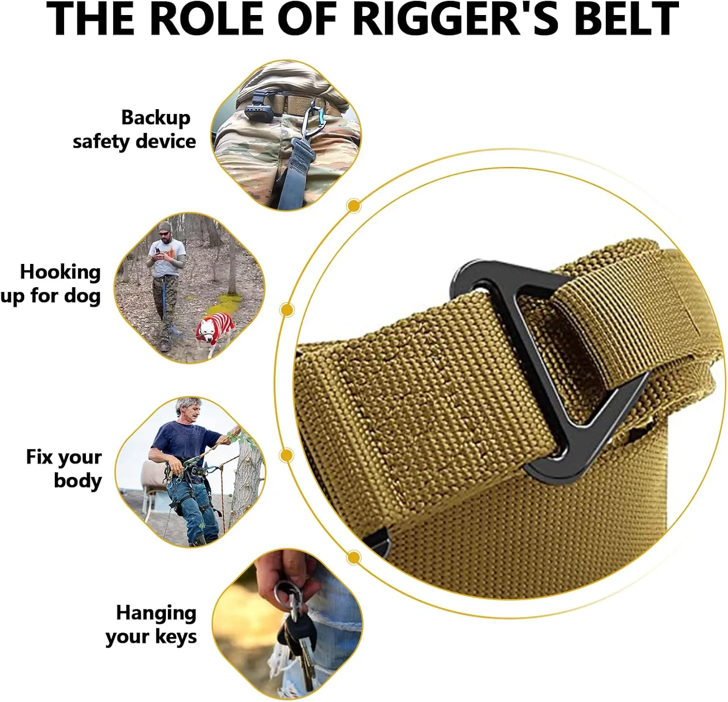 FAIRWIN Men's Tactical Belt, Rigger Belt, Utility Nylon Web Waist Work Belt for Men with V-ring Quick-Release Buckle
