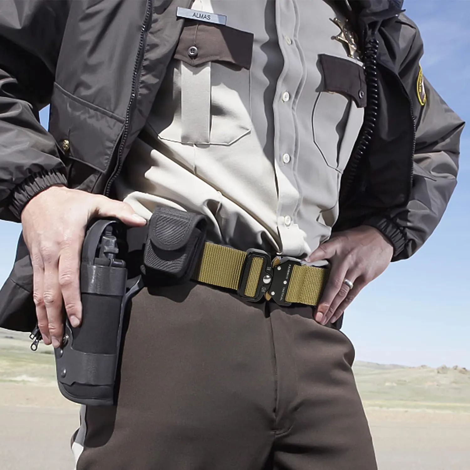 FAIRWIN Men's Tactical Belt, Rigger Belt, Utility Nylon Web Waist Work Belt for Men with V-ring Quick-Release Buckle