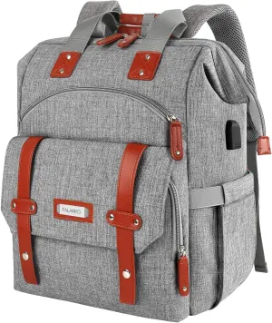FALANKO Laptop Backpack for Women, Work Doctor Teacher Nurse Wide Open College School Student 17.3 Inch Laptops Bookbag Purse with USB Charging Port, Travel RFID Computer Bag for Men Women Girls Grey