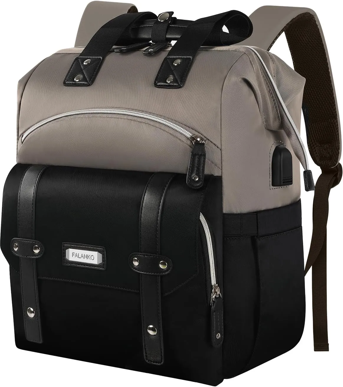 FALANKO Laptop Backpack for Women,Stylish Doctor Nurse Teacher Work Travel Backpack for 15.6 Inch Laptop with RFID Anti-theft USB Charging Port College Purse Business Computer Bookbag Grey Black