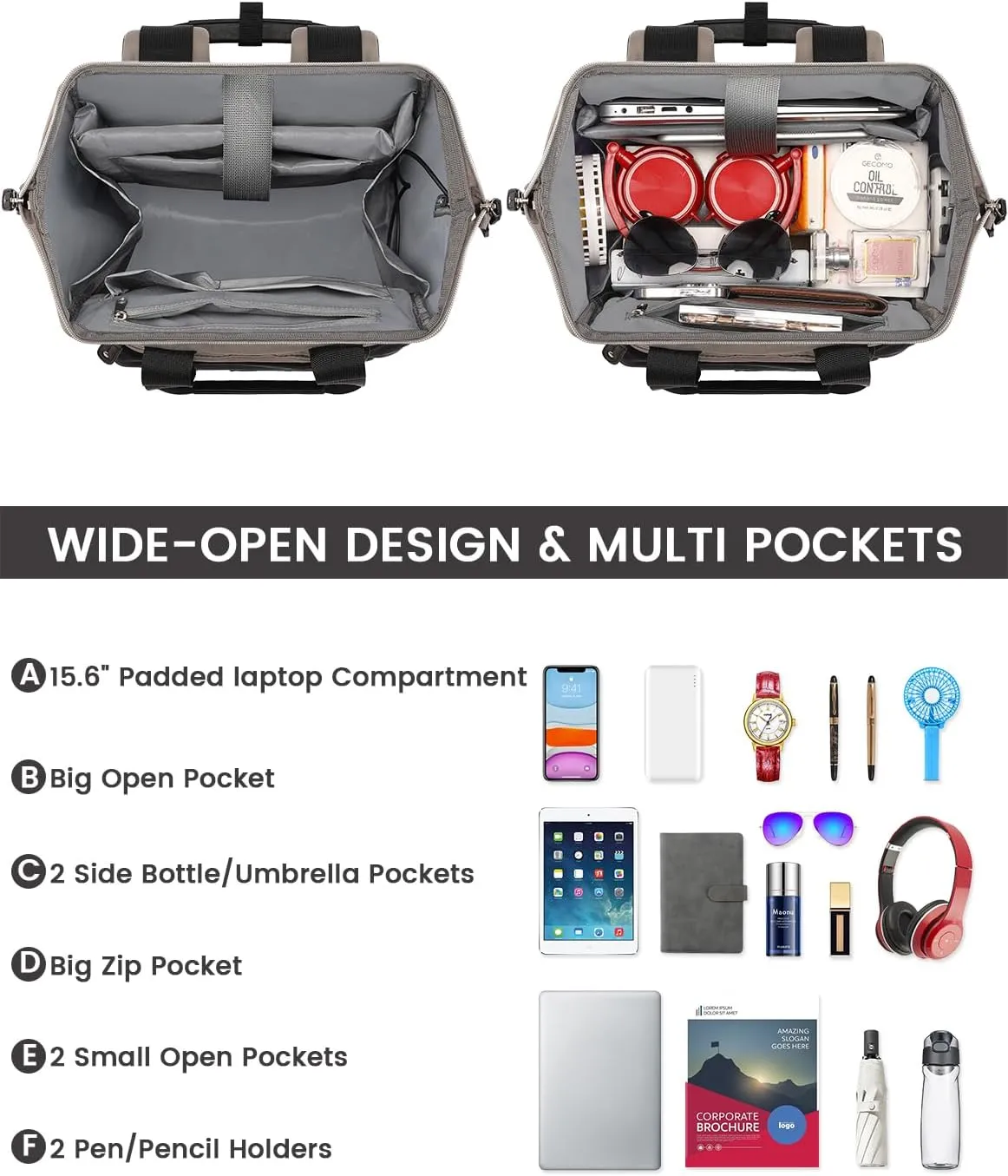 FALANKO Laptop Backpack for Women,Stylish Doctor Nurse Teacher Work Travel Backpack for 15.6 Inch Laptop with RFID Anti-theft USB Charging Port College Purse Business Computer Bookbag Grey Black