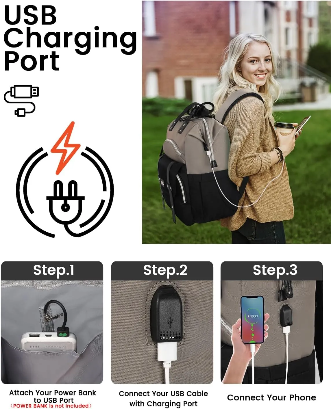 FALANKO Laptop Backpack for Women,Stylish Doctor Nurse Teacher Work Travel Backpack for 15.6 Inch Laptop with RFID Anti-theft USB Charging Port College Purse Business Computer Bookbag Grey Black