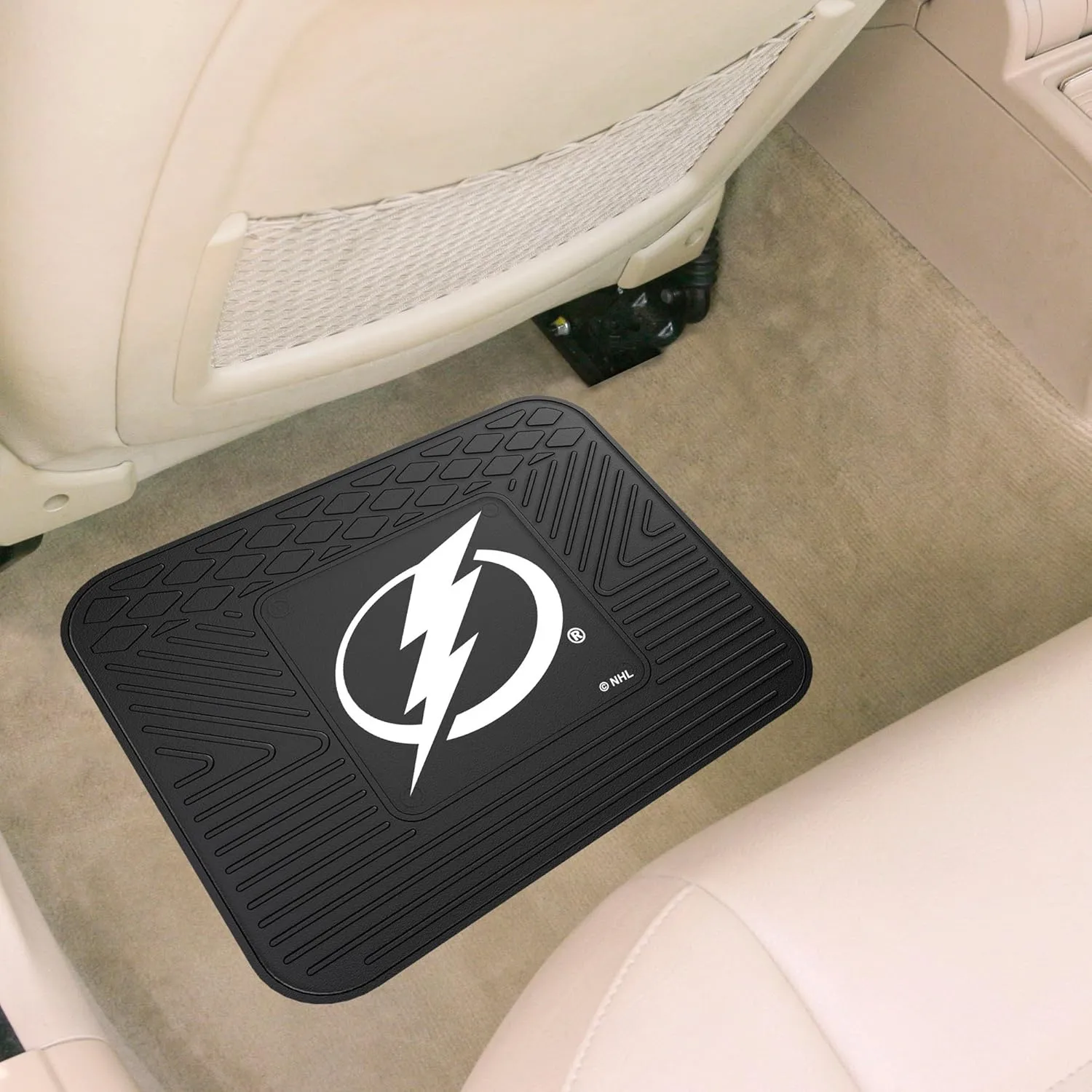 Fanmats 10783 NHL Tampa Bay Lightning Rear Second Row Vinyl Heavy Duty Utility Mat, Black, 14"x17"