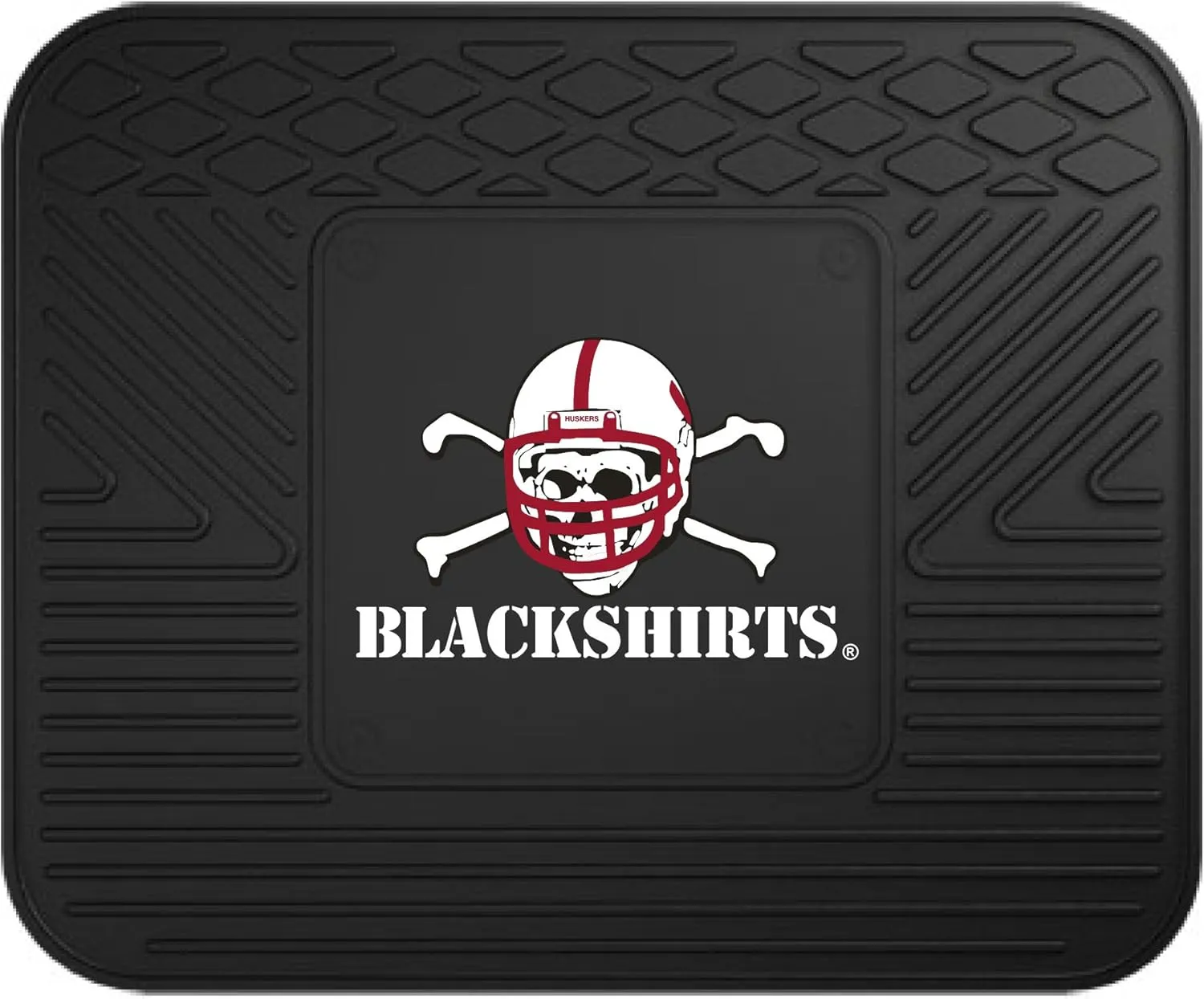 FANMATS 11266 Nebraska Cornhuskers Back Row Utility Car Mat - 1 Piece - 14in. x 17in., All Weather Protection, Universal Fit, Molded Team Logo - Blackshirts Alternate Logo