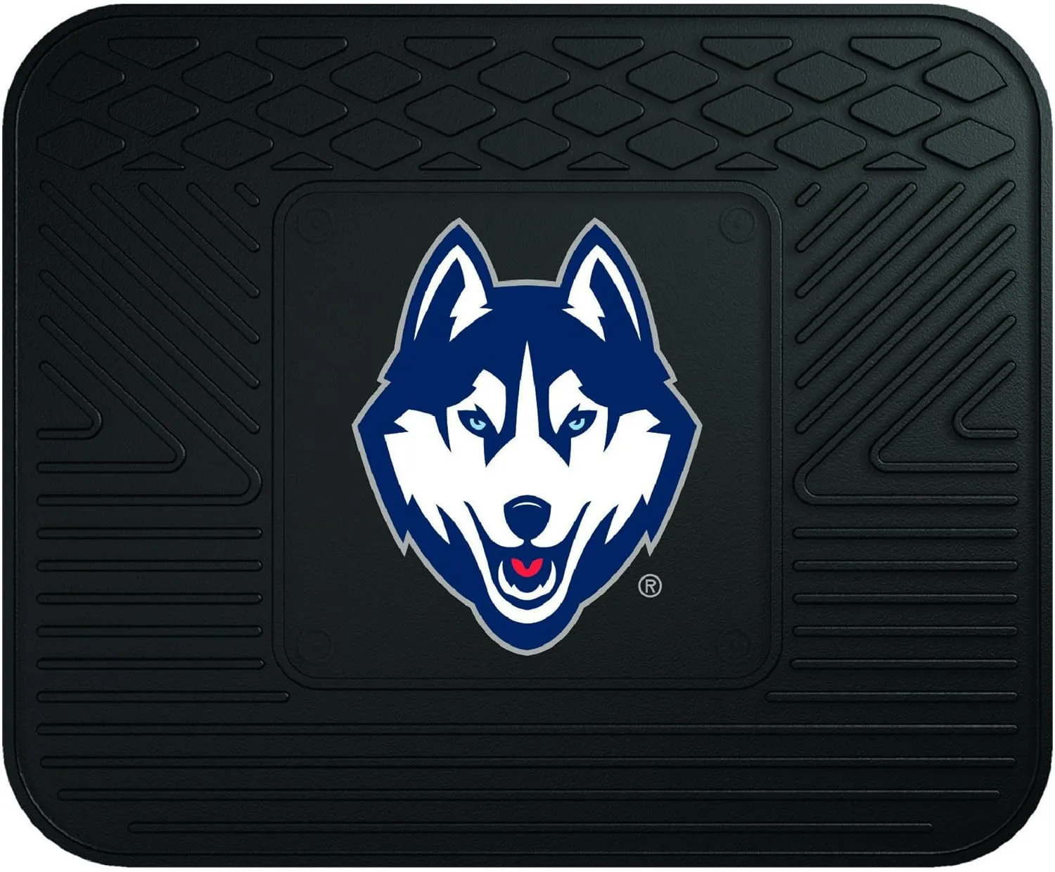 FANMATS 13264 University of Connecticut Huskies Rear Second Row Vinyl Heavy Duty Utility Mat , Black, 14"x17"