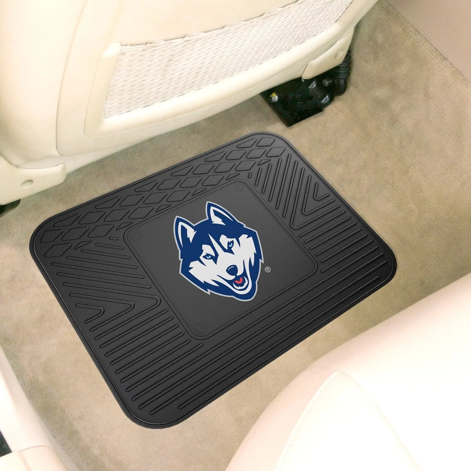 FANMATS 13264 University of Connecticut Huskies Rear Second Row Vinyl Heavy Duty Utility Mat , Black, 14"x17"