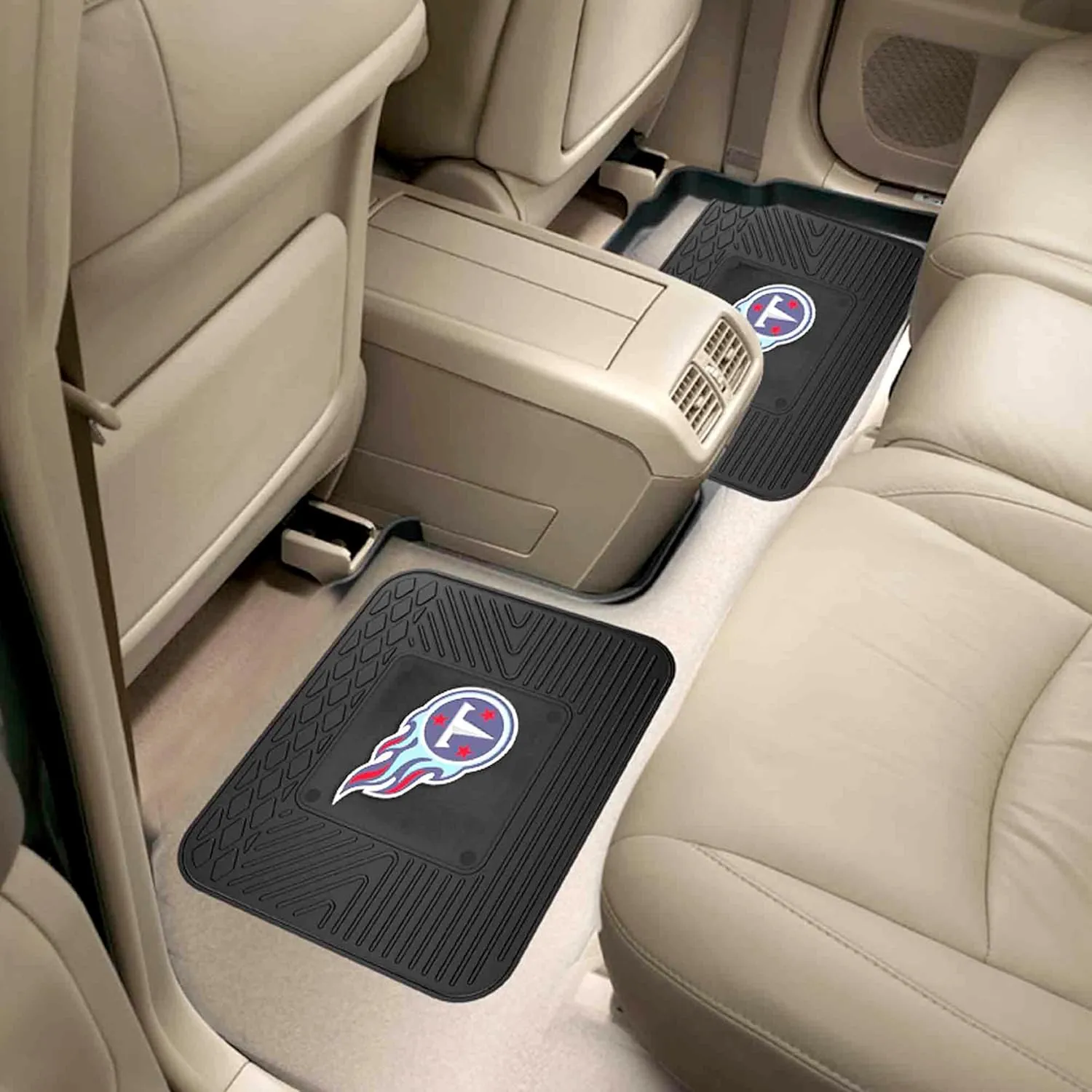 FANMATS NFL - Tennessee Titans 2 Rear Seat Utility Mats | Black | 14"x17" | Flaming T Primary Logo