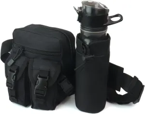 Fanny Pack Tactical Water Bottle Waist Pack Military Fanny Packs MOLLE Army Waist Bag Utility Hip Belt EDC Pack Bag for Outdoors Traveling Camping Hunting Running Cycling Fishing Dog Walking (Black)