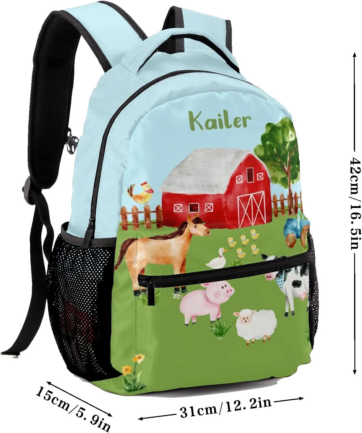 Farm Horse Cow Pig Personalized Kids School Backpack Custom Name for Boys Girls Primary Daypack Bookbag Travel Bag