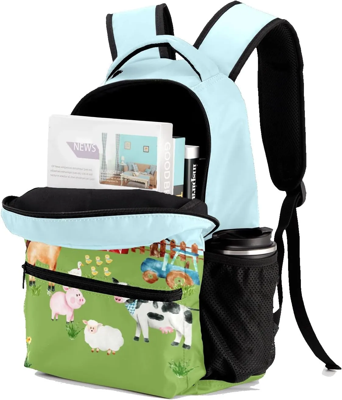 Farm Horse Cow Pig Personalized Kids School Backpack Custom Name for Boys Girls Primary Daypack Bookbag Travel Bag