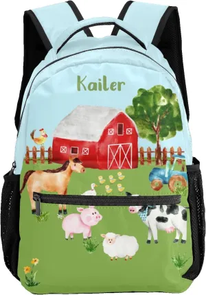 Farm Horse Cow Pig Personalized Kids School Backpack Custom Name for Boys Girls Primary Daypack Bookbag Travel Bag