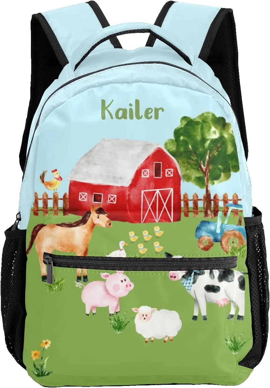 Farm Horse Cow Pig Personalized Kids School Backpack Custom Name for Boys Girls Primary Daypack Bookbag Travel Bag