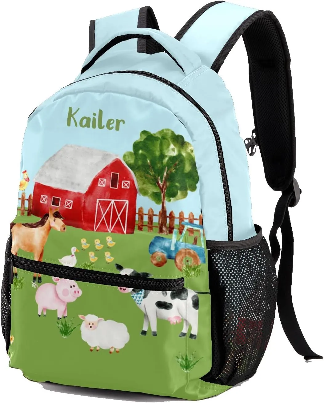 Farm Horse Cow Pig Personalized Kids School Backpack Custom Name for Boys Girls Primary Daypack Bookbag Travel Bag