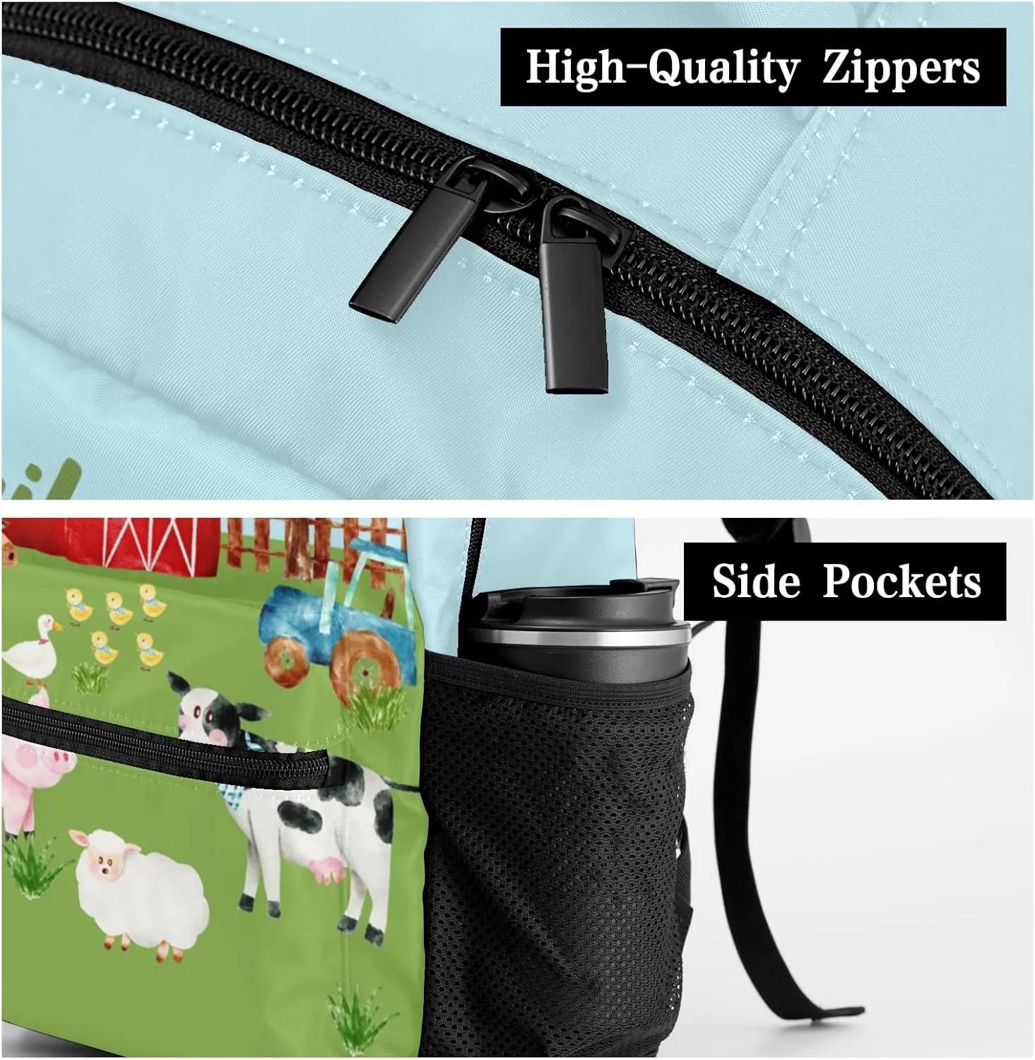 Farm Horse Cow Pig Personalized Kids School Backpack Custom Name for Boys Girls Primary Daypack Bookbag Travel Bag