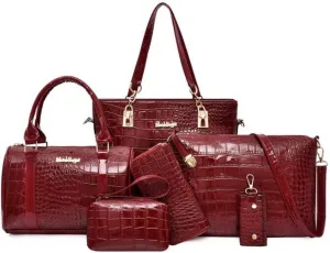 Fashion Shoulder Bag Crocodile 6Pcs Purses Tote Handbag Women Clutch
