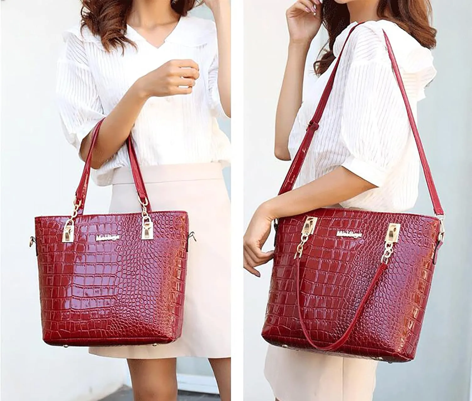 Fashion Shoulder Bag Crocodile 6Pcs Purses Tote Handbag Women Clutch