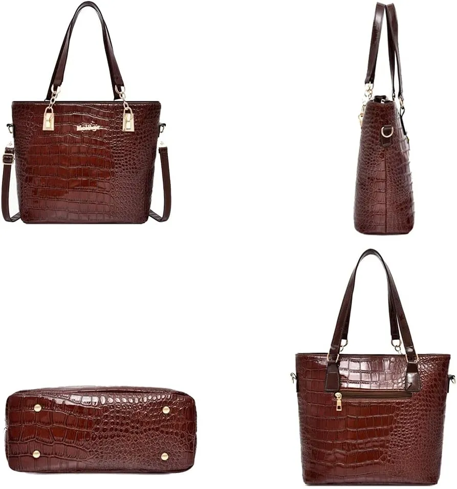 Fashion Shoulder Bag Crocodile 6Pcs Purses Tote Handbag Women Clutch